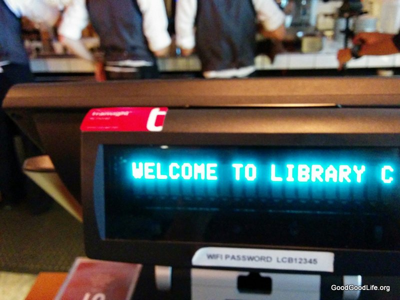 The cash register welcomed us to The Library Coffee Bar