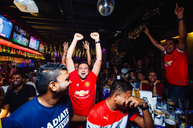 Crowd cheering as their favourite team scored a goal during Tiger FC viewing party at Gridiron, Bangsar(2)